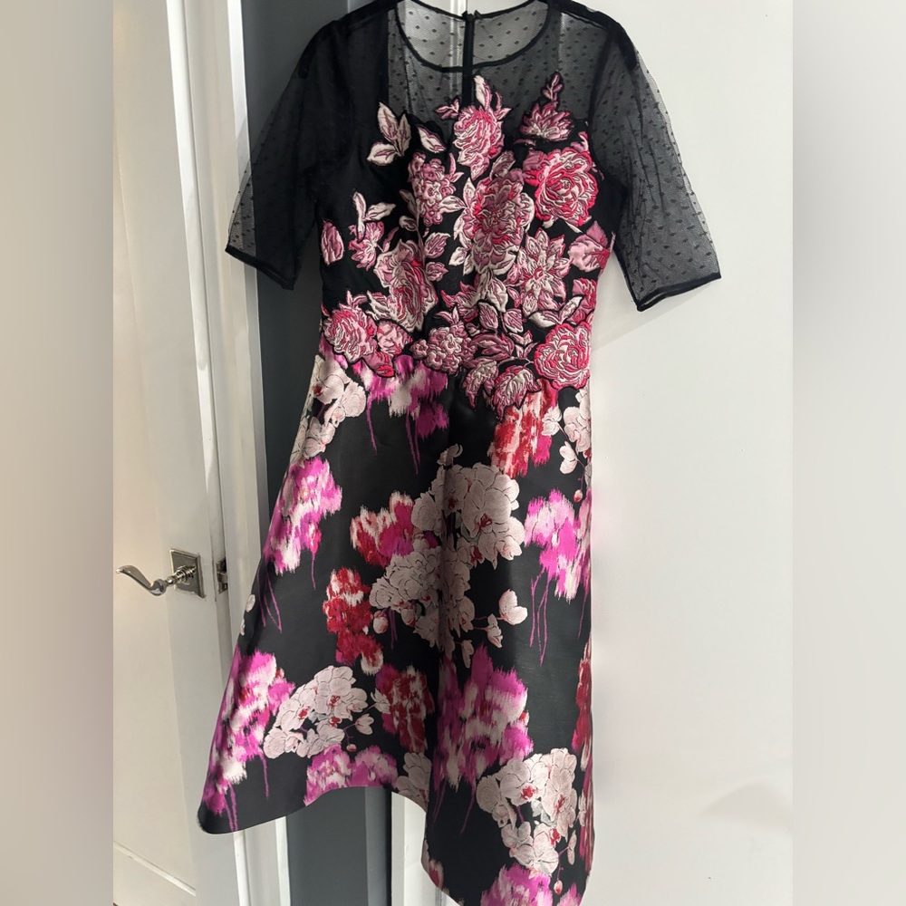 Teri Jon Black and Pink Floral Dress